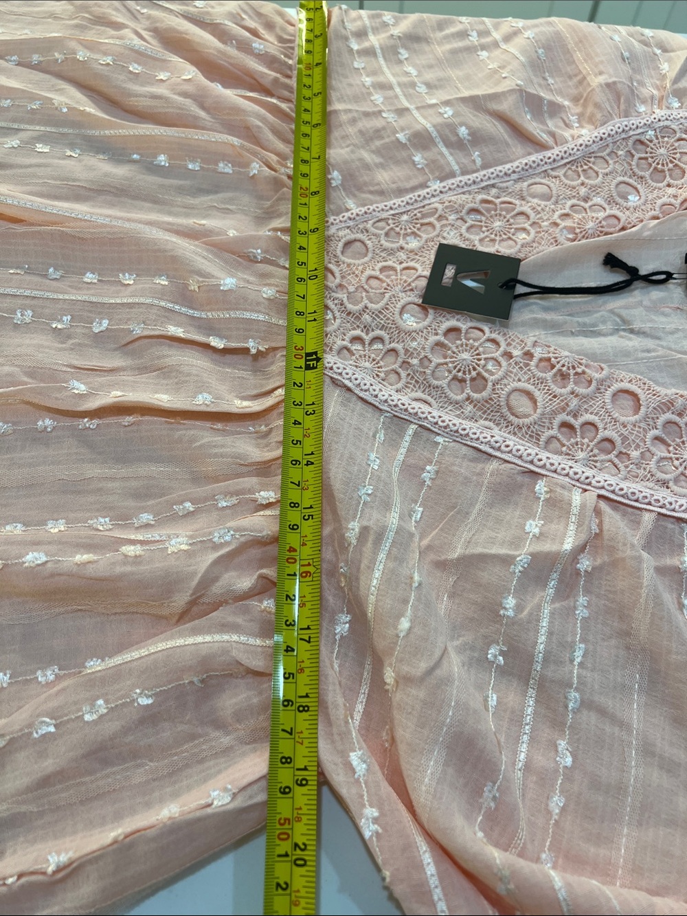 Very J V- neck Blouse Peach Lace-Trim Sheer Peasant Tunic size S - Picture 7 of 14